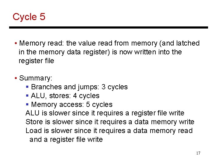Cycle 5 • Memory read: the value read from memory (and latched in the