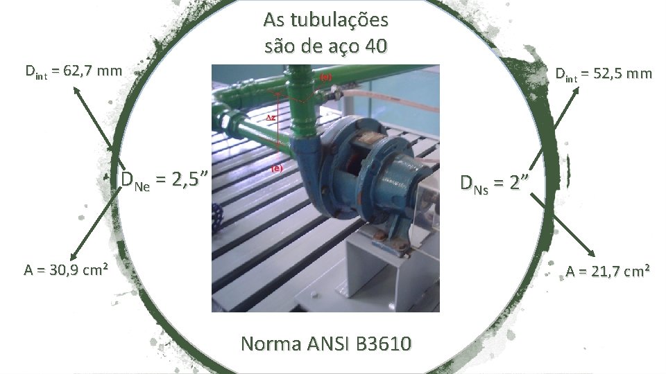 Dint = 62, 7 mm As tubulações são de aço 40 Dint = 52,