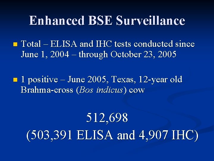 Enhanced BSE Surveillance n Total – ELISA and IHC tests conducted since June 1,