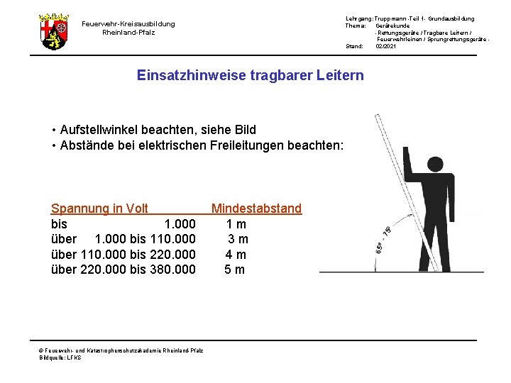 Lehrgang: Truppmann -Teil 1 - Grundausbildung Thema: Gerätekunde -Rettungsgeräte / Tragbare Leitern / Feuerwehrleinen