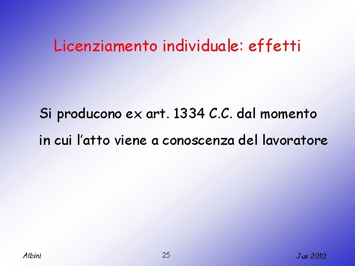 Licenziamento individuale: effetti Si producono ex art. 1334 C. C. dal momento in cui