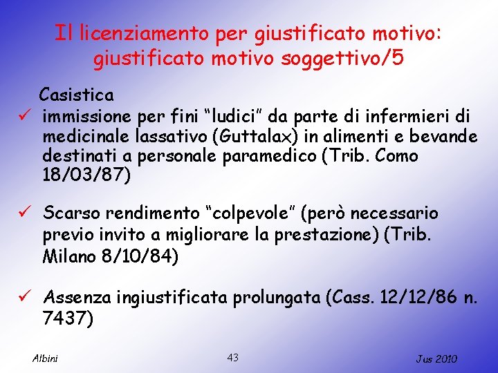 Il licenziamento per giustificato motivo: giustificato motivo soggettivo/5 Casistica ü immissione per fini “ludici”