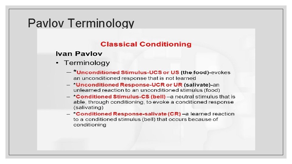 Pavlov Terminology 