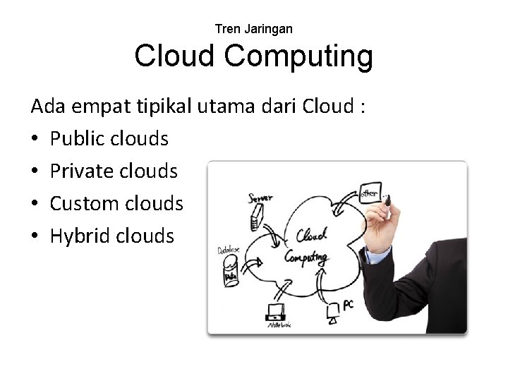 Tren Jaringan Cloud Computing Ada empat tipikal utama dari Cloud : • Public clouds