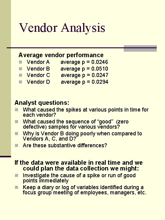 Vendor Analysis Average vendor performance n n Vendor A Vendor B Vendor C Vendor Vendor Analysis Average vendor performance n n Vendor A Vendor B Vendor C Vendor