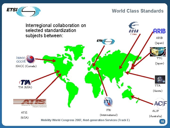 World Class Standards Interregional collaboration on selected standardization subjects between: ARIB (Japan) TTC (Japan)