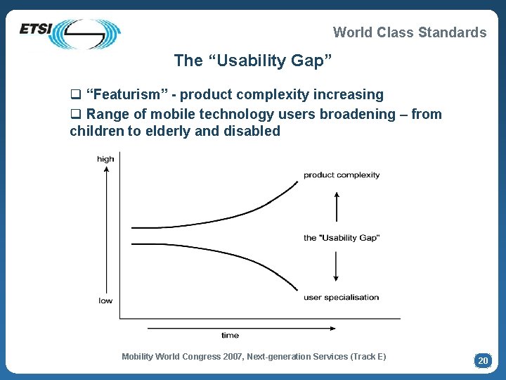 World Class Standards The “Usability Gap” q “Featurism” - product complexity increasing q Range