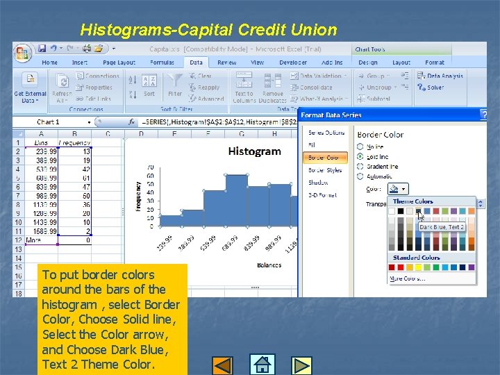 Histograms-Capital Credit Union To put border colors around the bars of the histogram ,