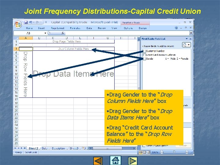 Joint Frequency Distributions-Capital Credit Union • Drag Gender to the “Drop Column Fields Here”