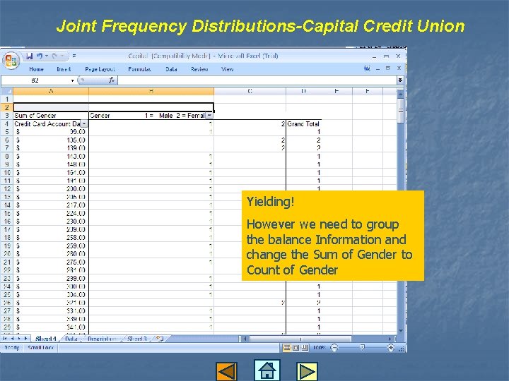 Joint Frequency Distributions-Capital Credit Union Yielding! However we need to group the balance Information