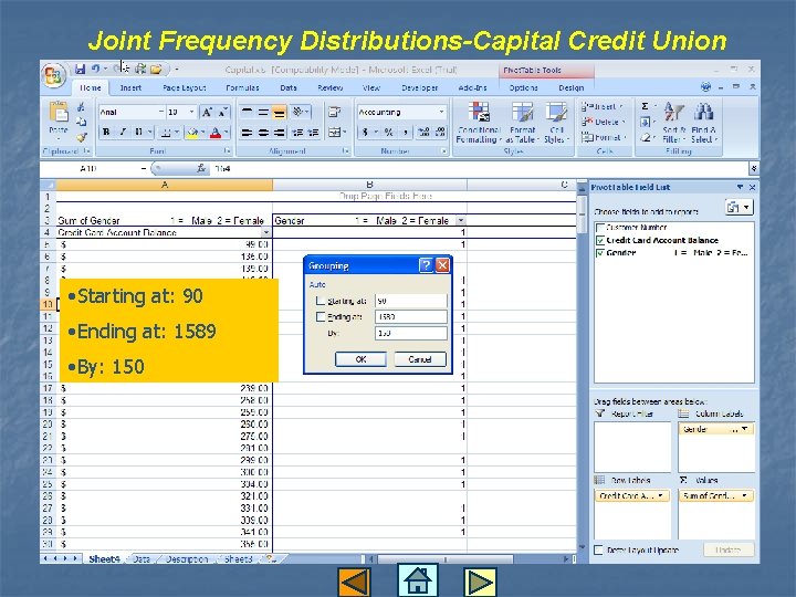 Joint Frequency Distributions-Capital Credit Union • Starting at: 90 • Ending at: 1589 •