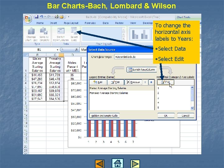 Bar Charts-Bach, Lombard & Wilson To change the horizontal axis labels to Years: •