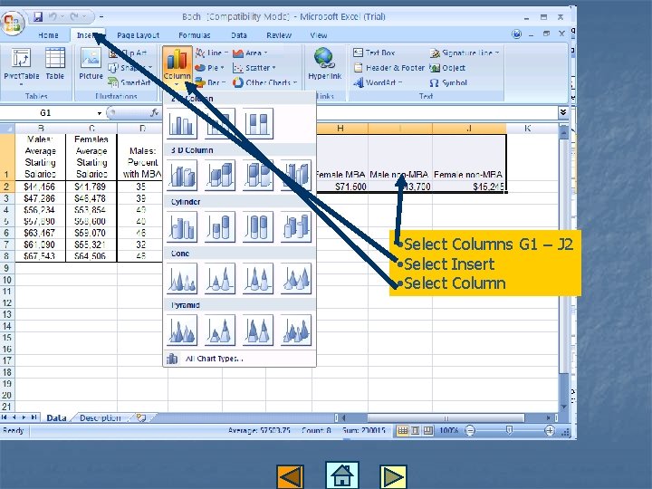 Bar Charts-Bach, Lombard & Wilson • Select Columns G 1 – J 2 •