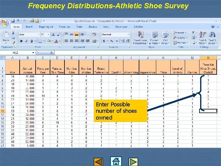 Frequency Distributions-Athletic Shoe Survey Enter Possible number of shoes owned 