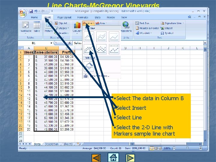 Line Charts-Mc. Gregor Vineyards • Select The data in Column B • Select Insert