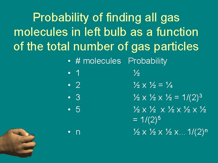 Probability of finding all gas molecules in left bulb as a function of the