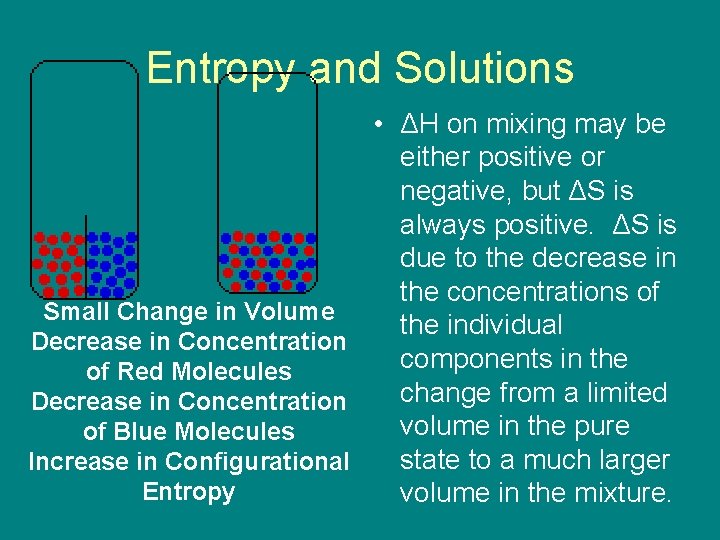 Entropy and Solutions • ΔH on mixing may be either positive or negative, but
