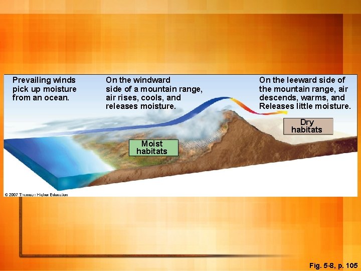 Prevailing winds pick up moisture from an ocean. On the windward side of a