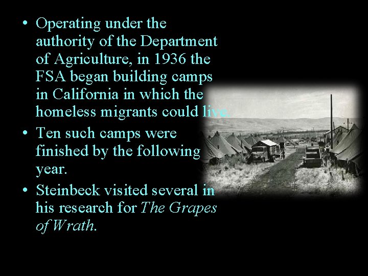  • Operating under the authority of the Department of Agriculture, in 1936 the