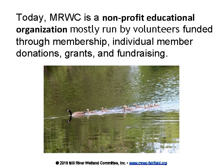 Today, MRWC is a non-profit educational organization mostly run by volunteers funded through membership,