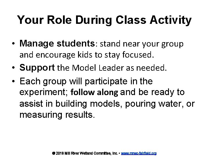 Your Role During Class Activity • Manage students: stand near your group and encourage