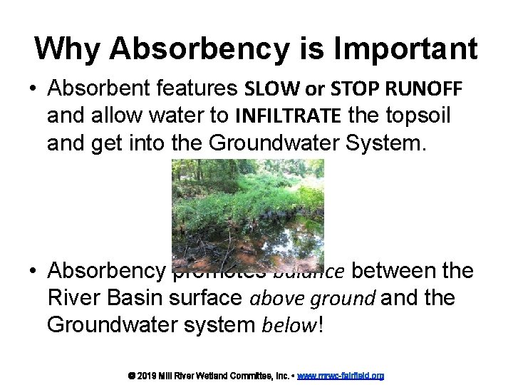 Why Absorbency is Important • Absorbent features SLOW or STOP RUNOFF and allow water