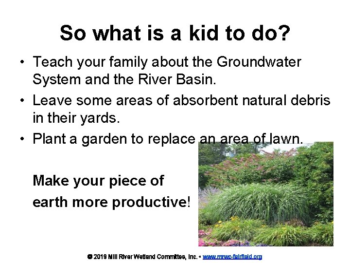 So what is a kid to do? • Teach your family about the Groundwater