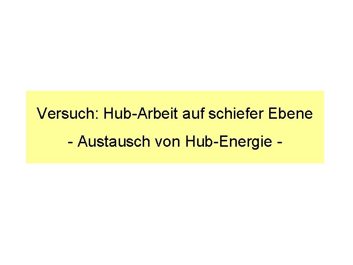 Versuch: Hub-Arbeit auf schiefer Ebene - Austausch von Hub-Energie - 