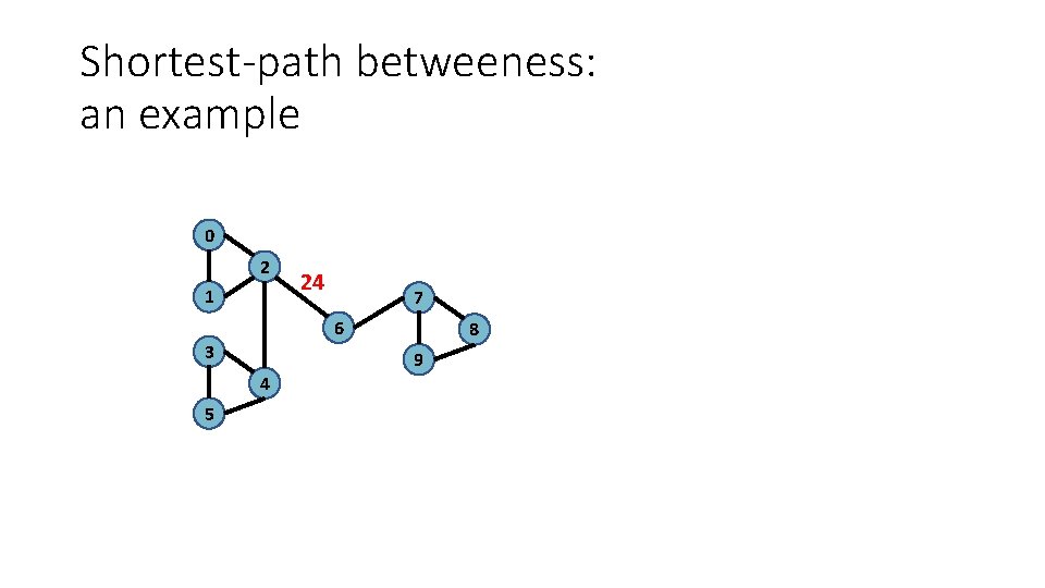 Shortest-path betweeness: an example 0 2 1 24 7 6 3 4 5 8