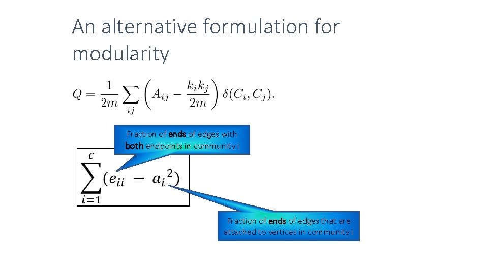 An alternative formulation for modularity Fraction of ends of edges with both endpoints in