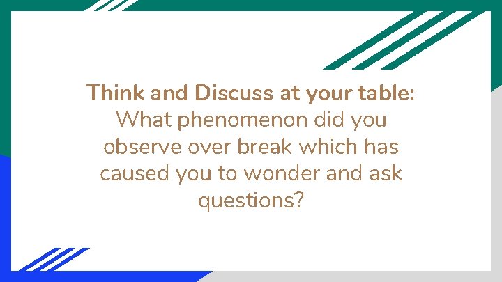 Think and Discuss at your table: What phenomenon did you observe over break which