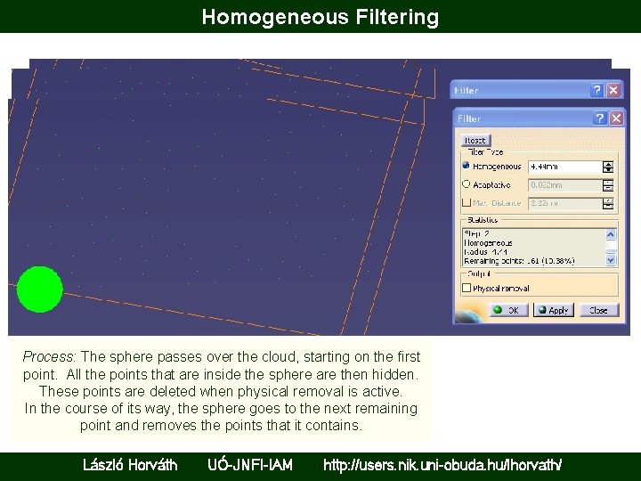 Homogeneous Filtering Process: The sphere passes over the cloud, starting on the first point.