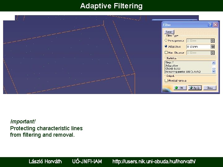 Adaptive Filtering Important! Protecting characteristic lines from filtering and removal. László Horváth UÓ-JNFI-IAM http: