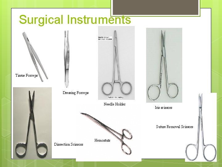 Surgical Instruments Tissue Forceps Dressing Forceps Needle Holder Iris scissors Suture Removal Scissors Hemostats
