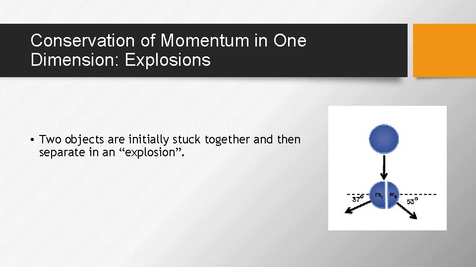 Conservation of Momentum in One Dimension: Explosions • Two objects are initially stuck together