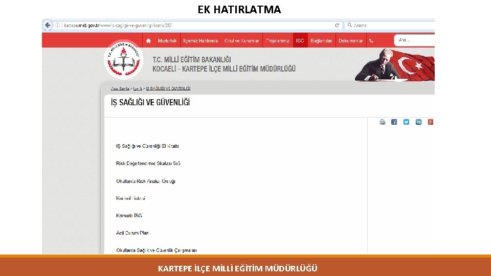 EK HATIRLATMA KARTEPE İLÇE MİLLİ EĞİTİM MÜDÜRLÜĞÜ 