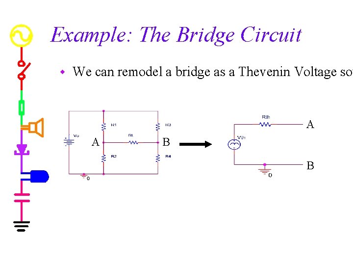 Example: The Bridge Circuit w We can remodel a bridge as a Thevenin Voltage