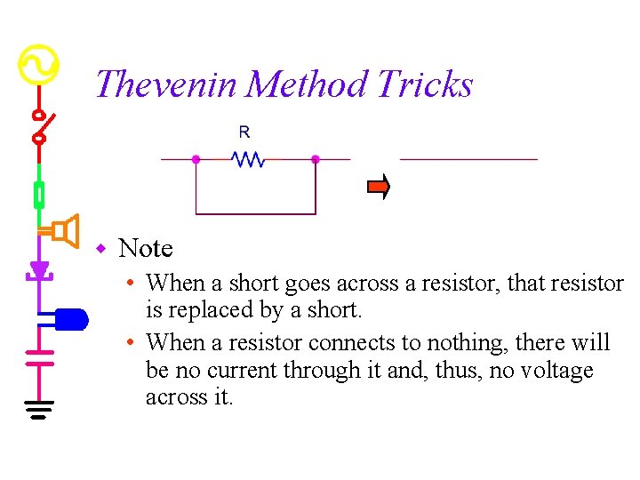 Thevenin Method Tricks w Note • When a short goes across a resistor, that