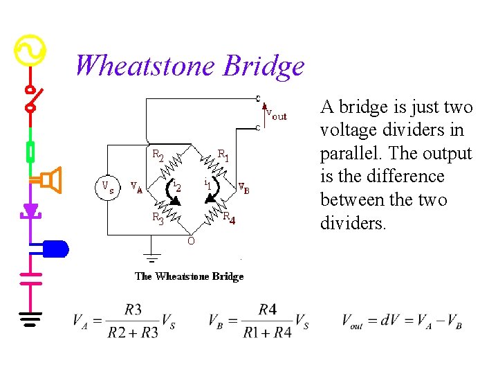 Wheatstone Bridge A bridge is just two voltage dividers in parallel. The output is