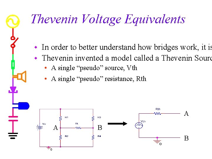 Thevenin Voltage Equivalents In order to better understand how bridges work, it is w