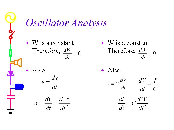 Oscillator Analysis w W is a constant. Therefore, w Also 