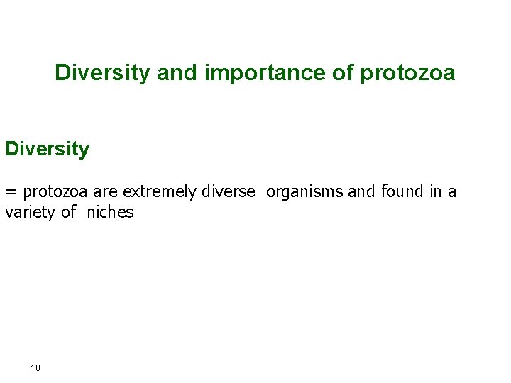 Diversity and importance of protozoa Diversity = protozoa are extremely diverse organisms and found