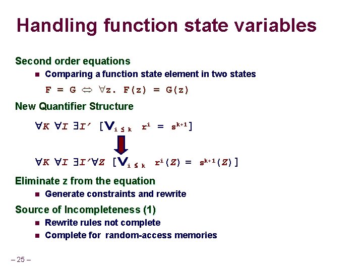 Handling function state variables Second order equations n Comparing a function state element in