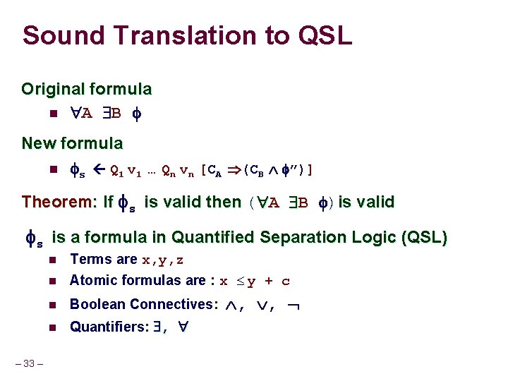 Sound Translation to QSL Original formula n A B New formula n s Q