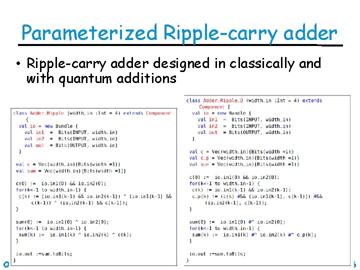 Parameterized Ripple-carry adder • Ripple-carry adder designed in classically and with quantum additions Oct