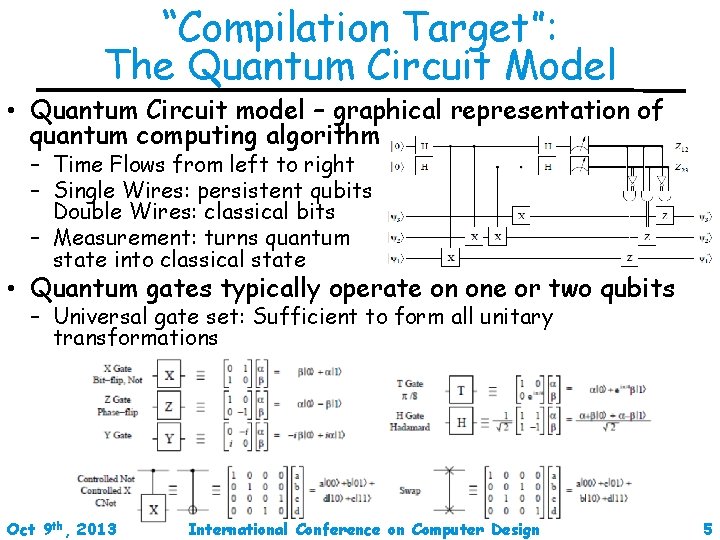 “Compilation Target”: The Quantum Circuit Model • Quantum Circuit model – graphical representation of