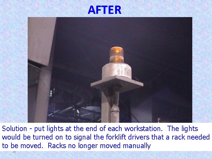 AFTER Solution - put lights at the end of each workstation. The lights would