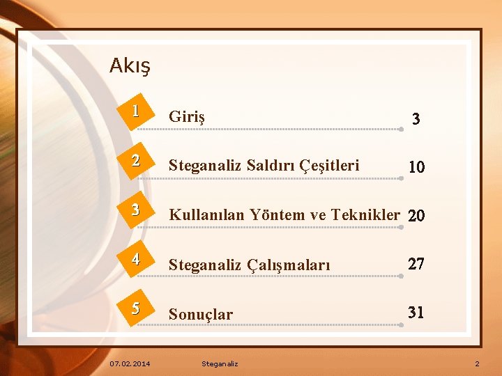 Akış 11 Giriş 3 22 Steganaliz Saldırı Çeşitleri 10 33 Kullanılan Yöntem ve Teknikler