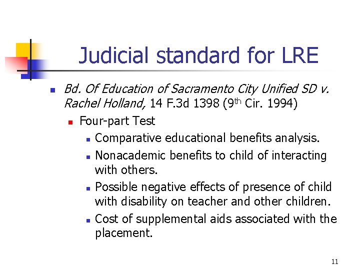 Judicial standard for LRE n Bd. Of Education of Sacramento City Unified SD v.