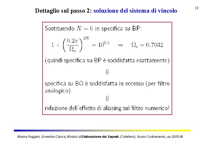 Dettaglio sul passo 2: soluzione del sistema di vincolo Marina Ruggieri, Ernestina Cianca, Modulo